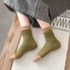 Spring and Autumn new women's double-needle mid-calf socks, forest-style small checkered pile pile women's breathable cotton socks manufacturer wholesale details Picture